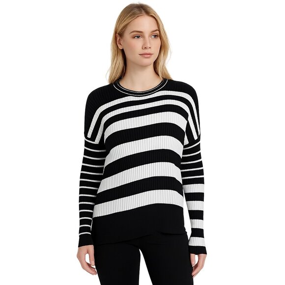 NWT White House Black Market Long Sleeve Asymmetrical Stripe Pullover #WHBM7 - Picture 1 of 9